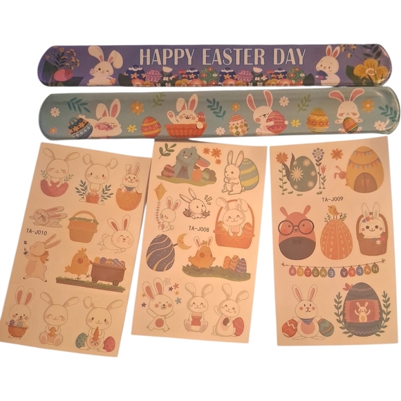 Other - Easter Bunny Temporary Tattoos And Slap Bracelet  Pastel Blue and Purple